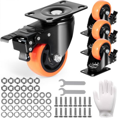 Caster Wheels, 3 Inch Swivel Disc Wheels, Set of 4, with Safety A/B Locking No Noise PVC Wheels, Heavy Duty 250 lbs Load Capacity Per Wheel, Non-Marking Wheels for Workbench Cart Furniture | EU