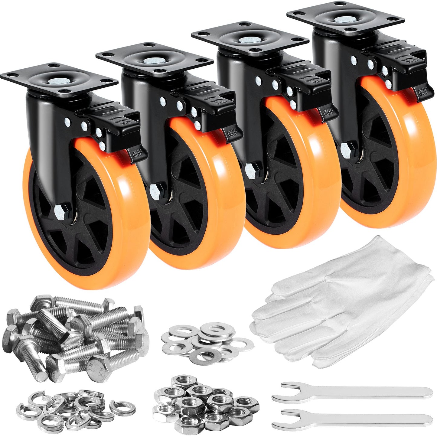 Hjulhjul, 6-tums svängbara skivhjul, set om 4, med säkerhets A/B-låsning Ingen brus PVC-hjul, Heavy Duty 700 lbs lastkapacitet per hjul, icke-markerande hjul för vagnmöbler arbetsbänk