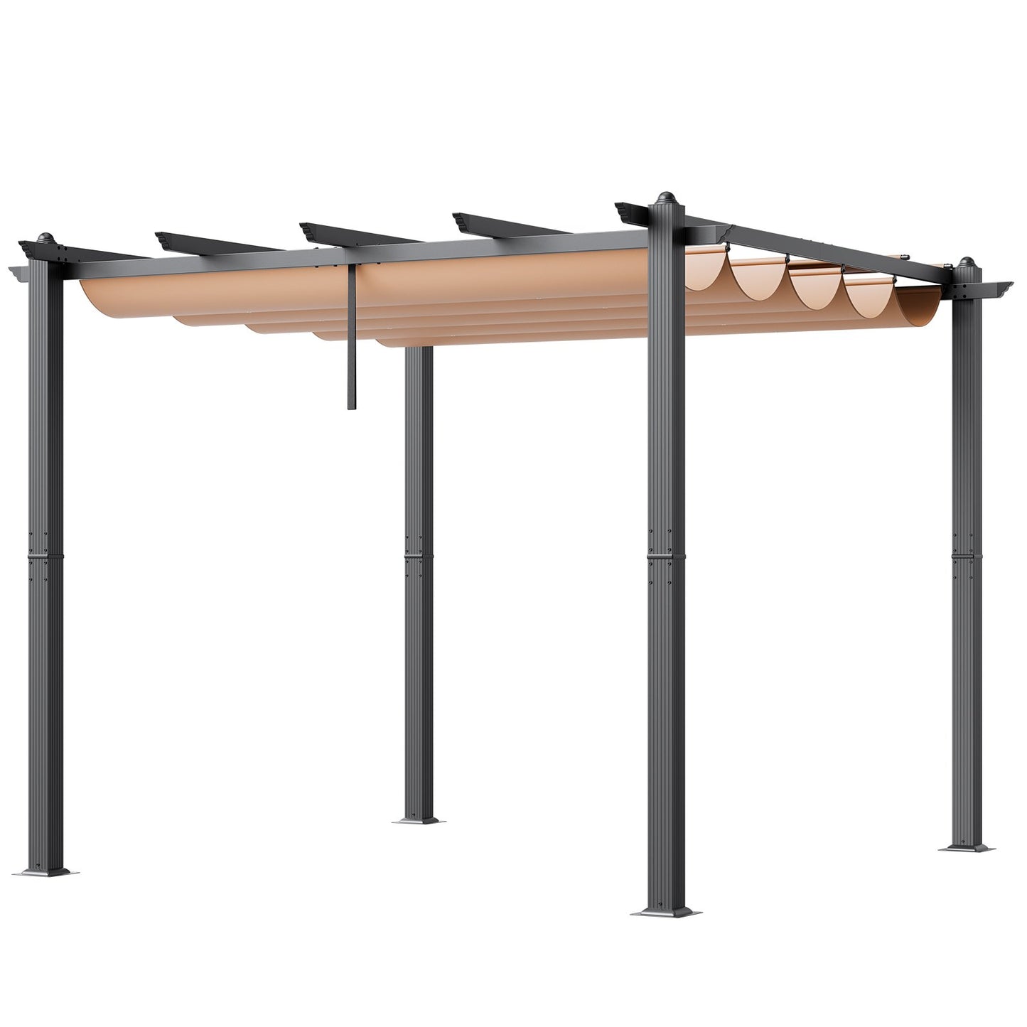 10'x10' utfällbar utomhuspergola med solskyddstak aluminiumbeige