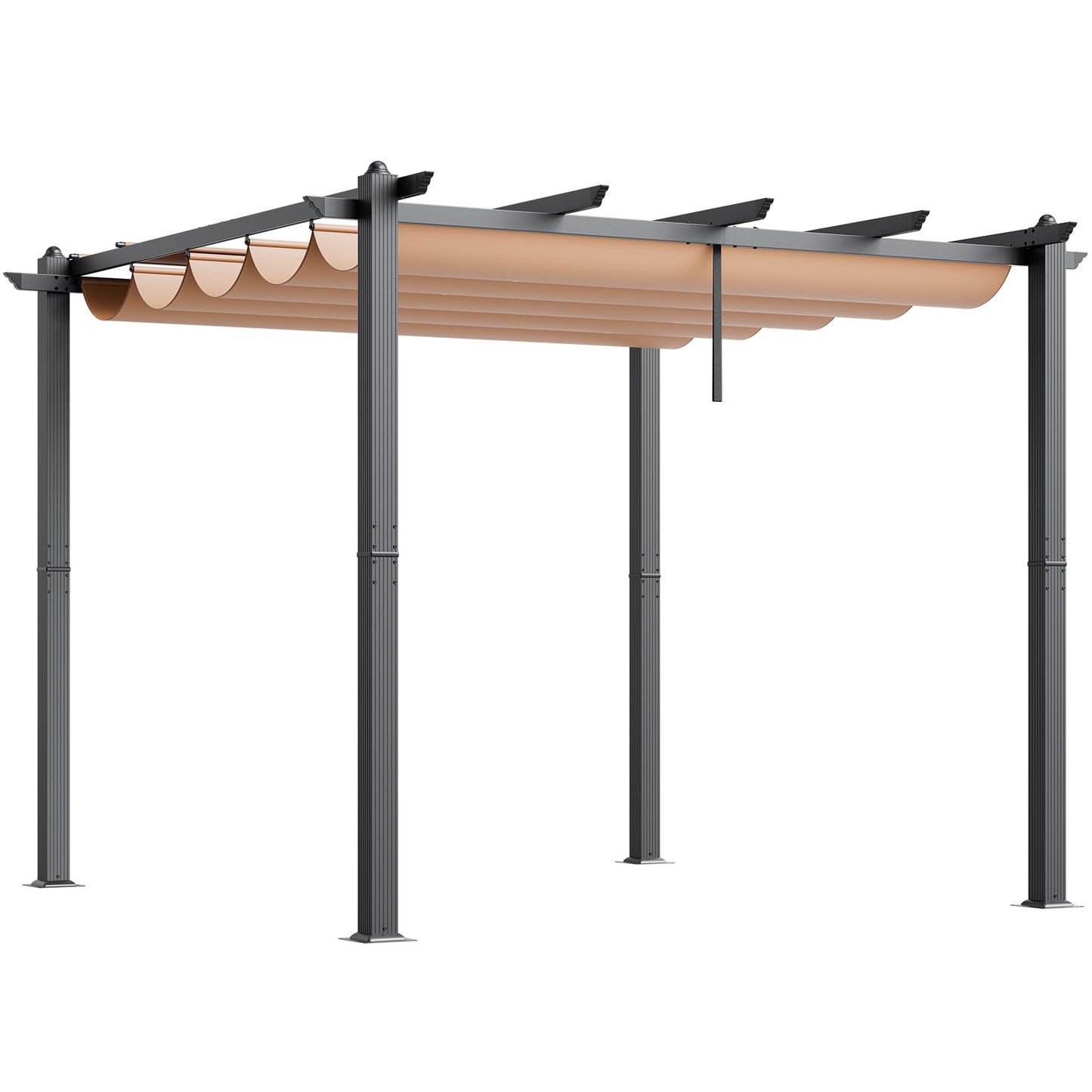 10'x10' utfällbar utomhuspergola med solskyddstak aluminiumbeige