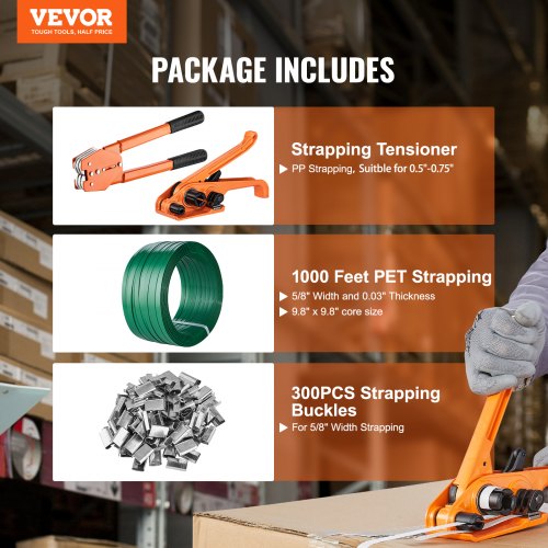 Banding Banding Kit med bandspänningsverktyg, Banding Sealer Tool, 1000 ft längd PET-band, 300 metalltätningar, Pallförpackning Bandning Banding Kit Banding Packaging Banding för packning | EU