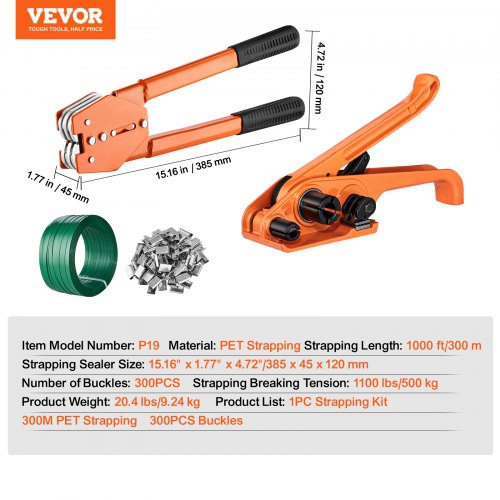 Banding Banding Kit med bandspänningsverktyg, Banding Sealer Tool, 1000 ft längd PET-band, 300 metalltätningar, Pallförpackning Bandning Banding Kit Banding Packaging Banding för packning | EU