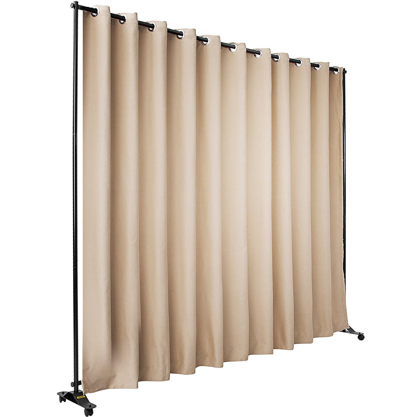Gardinavdelare, 8 x 10 fot, 4 rullande hjul rumsavdelare, ram i aluminiumlegering, mörkläggningsgardin och bärbar Oxford-väska ingår, utbyggbar rumsavdelare för kontor, konferensbeige