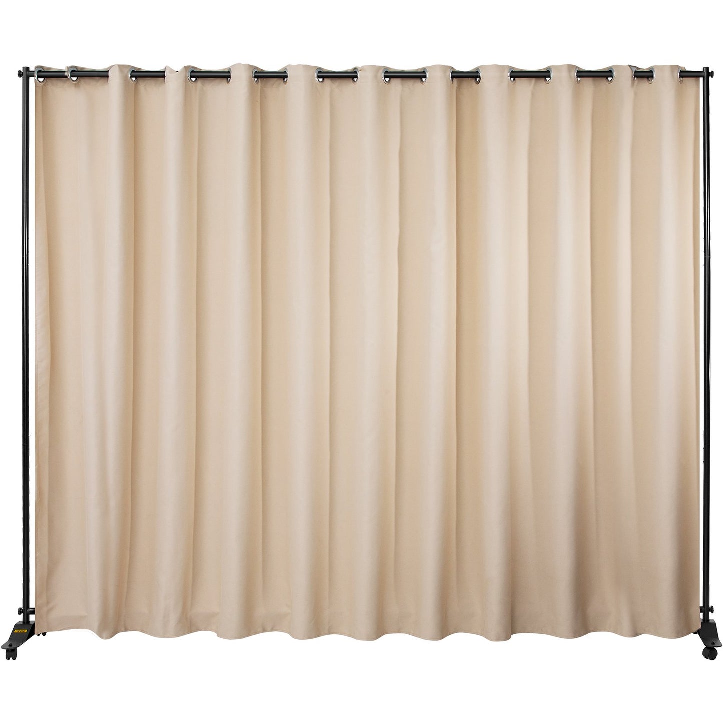 Gardinavdelare, 8 x 10 fot, 4 rullande hjul rumsavdelare, ram i aluminiumlegering, mörkläggningsgardin och bärbar Oxford-väska ingår, utbyggbar rumsavdelare för kontor, konferensbeige