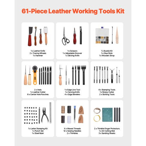Leatherworking Tool Set 61 Pieces Engraving Punching Stamping Sewing Tools | EU