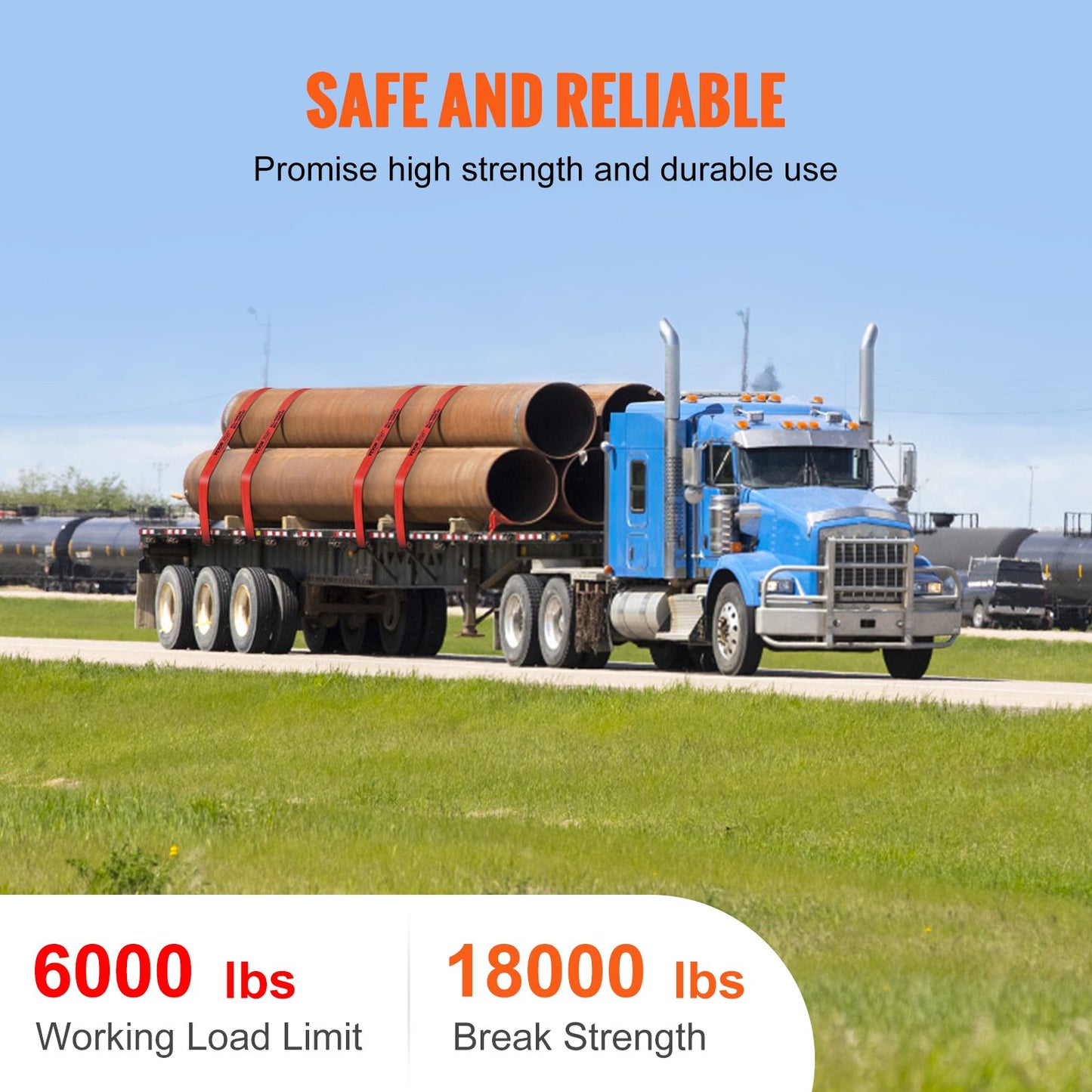 Vinschremmar, 4" x 30', 6000 lbs lastkapacitet, 18000 lbs brottstyrka, lastbilsremmar med platt krok, flatbäddsfäste för lastkontroll för trailers, gårdar, räddningar, trädräddare, röd (10-pack)