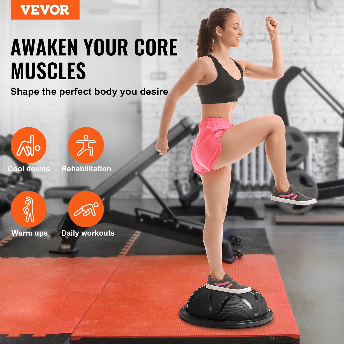 23" Half Exercise Ball Trainer Yoga Balance Stability Ball Resistance Band