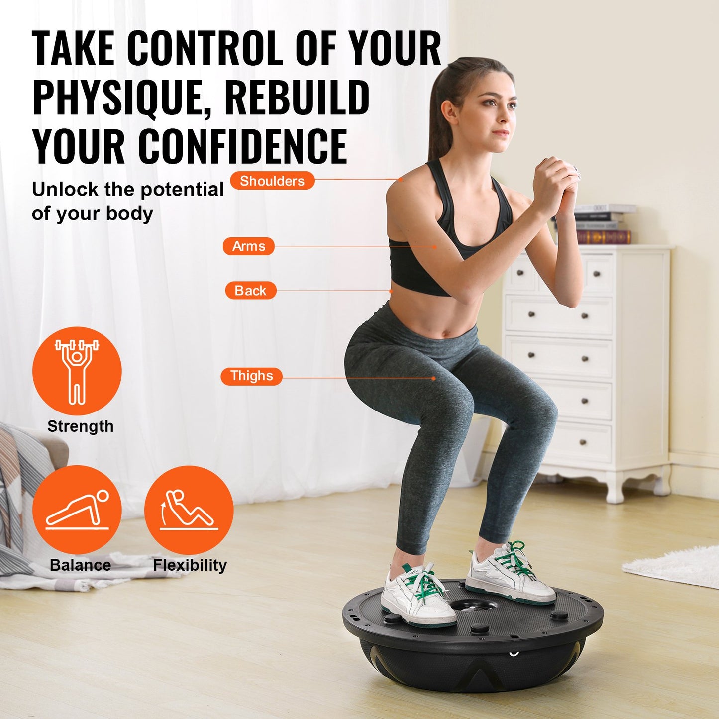23" Half Exercise Ball Trainer Yoga Balance Stability Ball Resistance Band