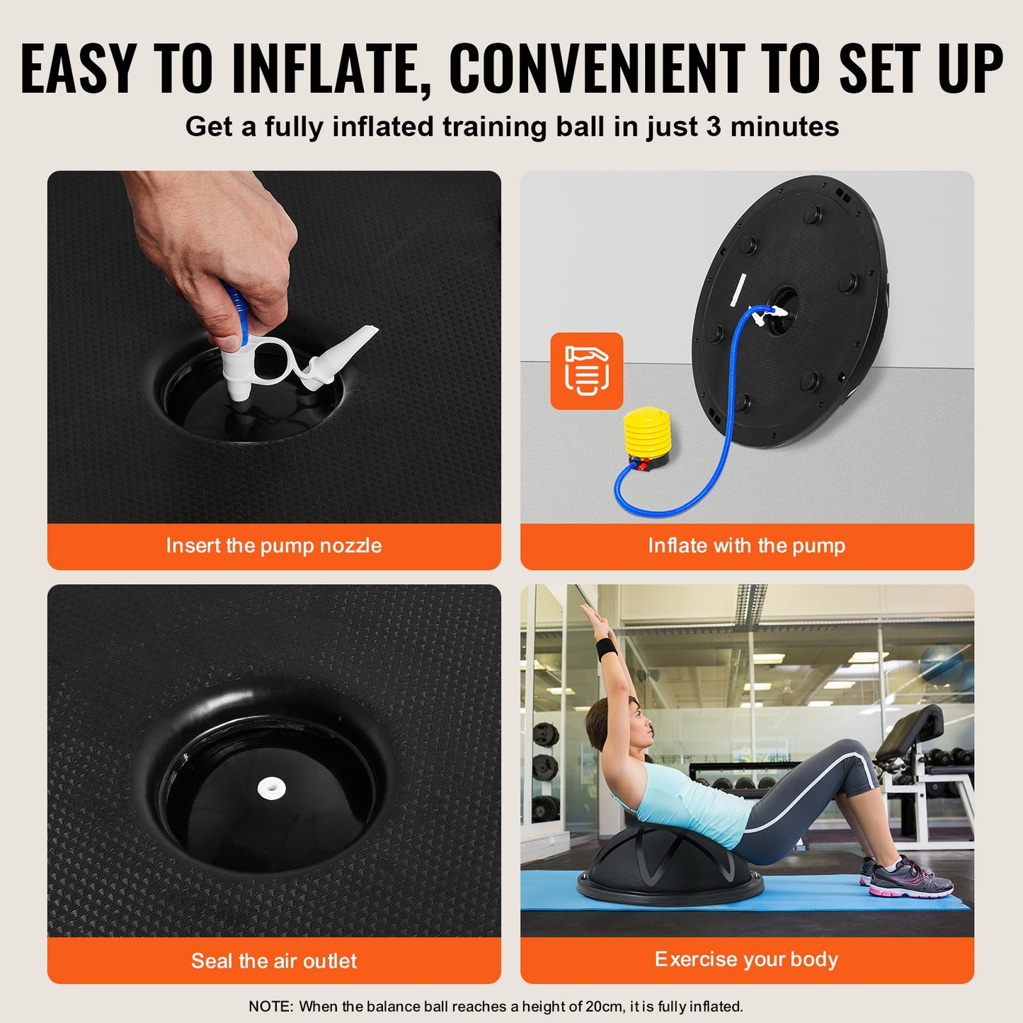 23" Half Exercise Ball Trainer Yoga Balance Stability Ball Resistance Band