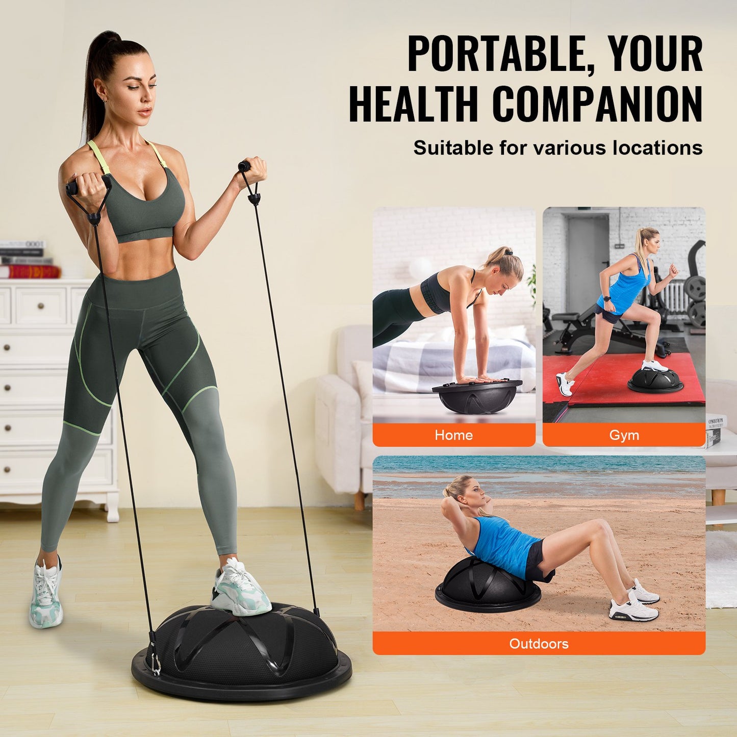 23" Half Exercise Ball Trainer Yoga Balance Stability Ball Resistance Band