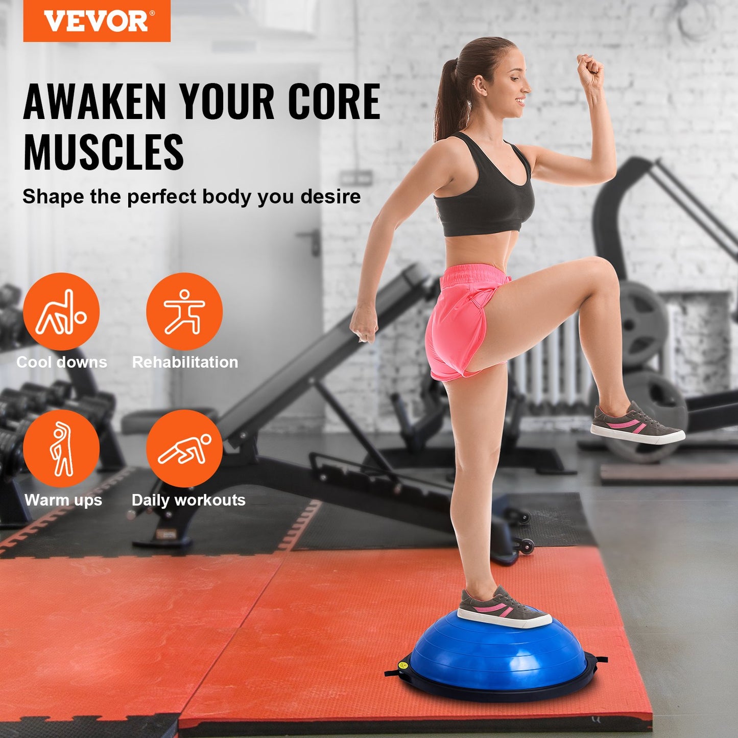 26" Half Exercise Ball Trainer Yoga Balance Stability Ball Resistance Band