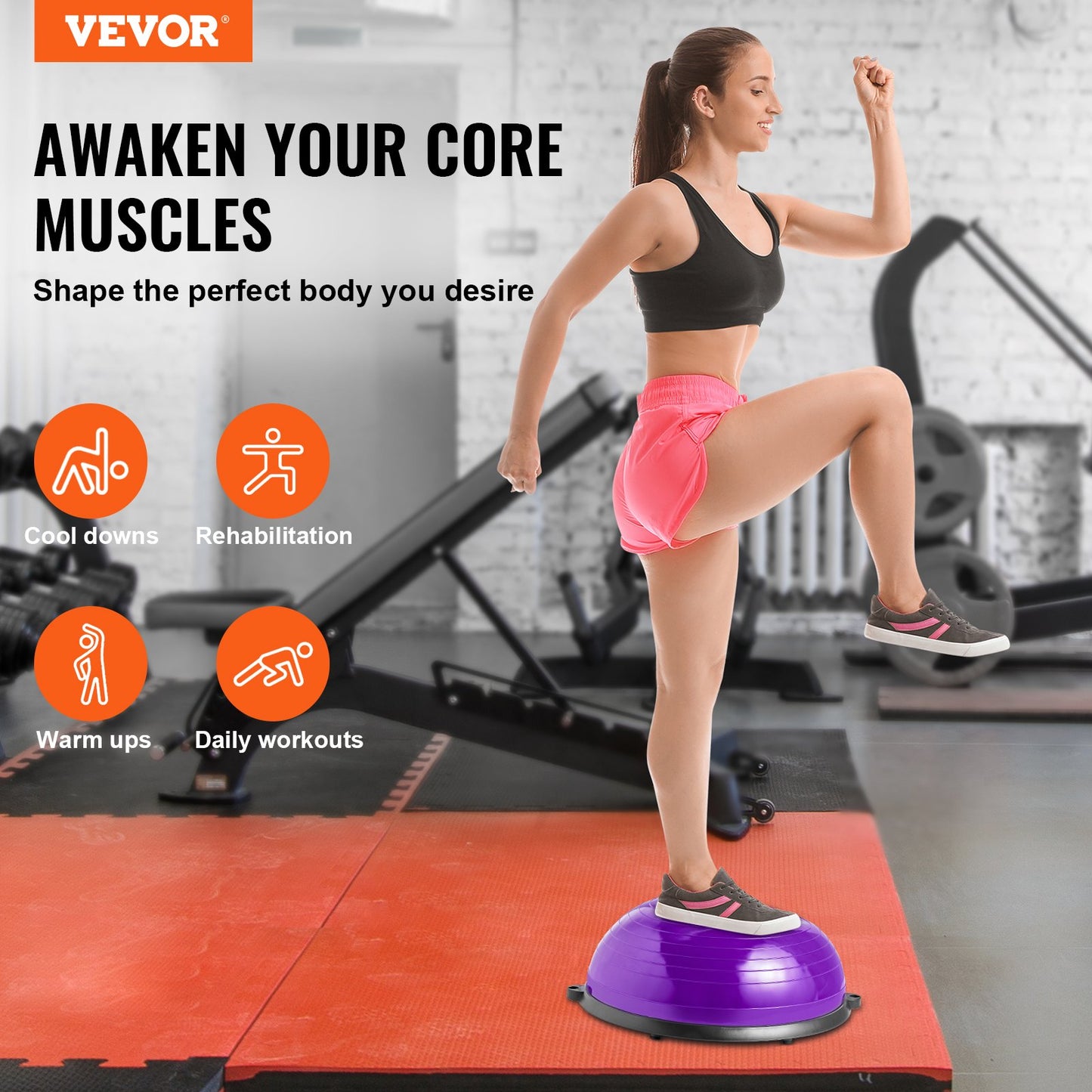 23" Half Exercise Ball Trainer Yoga Balance Stability Ball Resistance Band