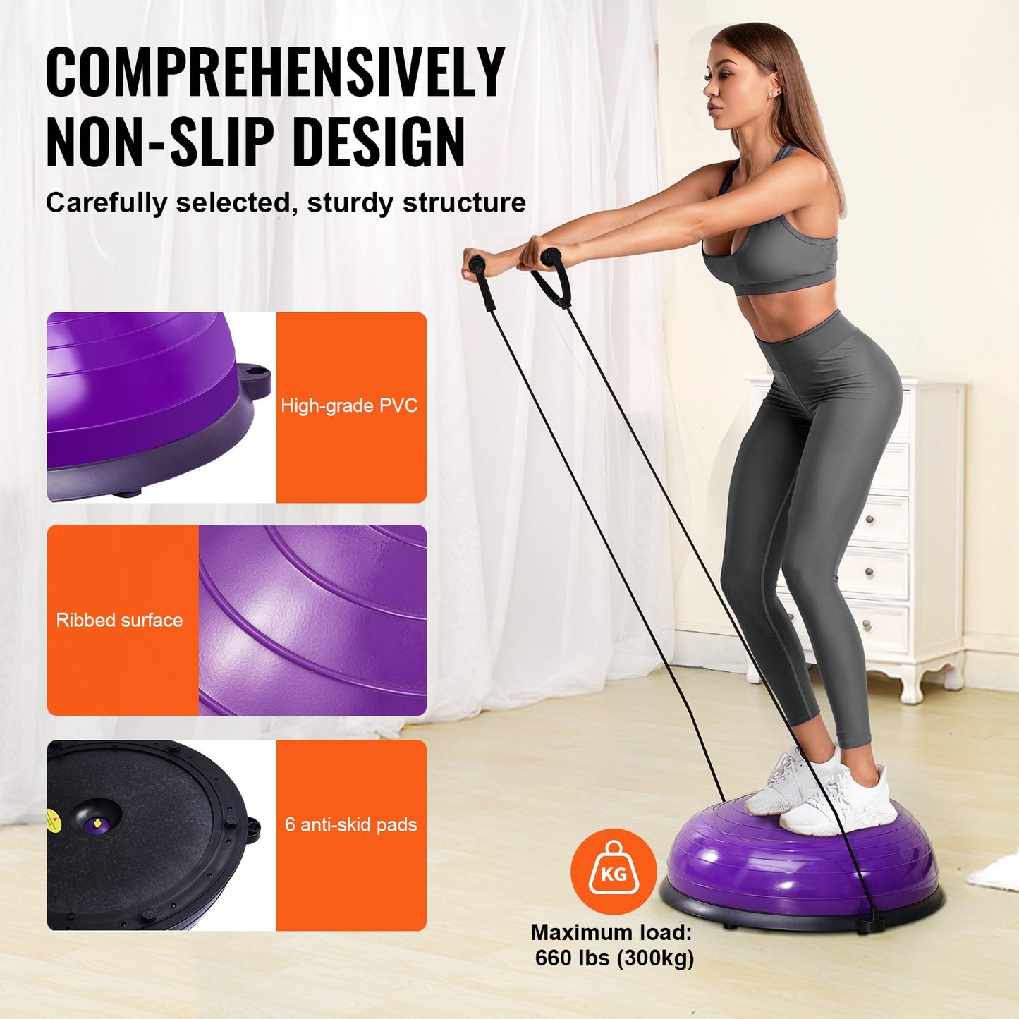 23" Half Exercise Ball Trainer Yoga Balance Stability Ball Resistance Band