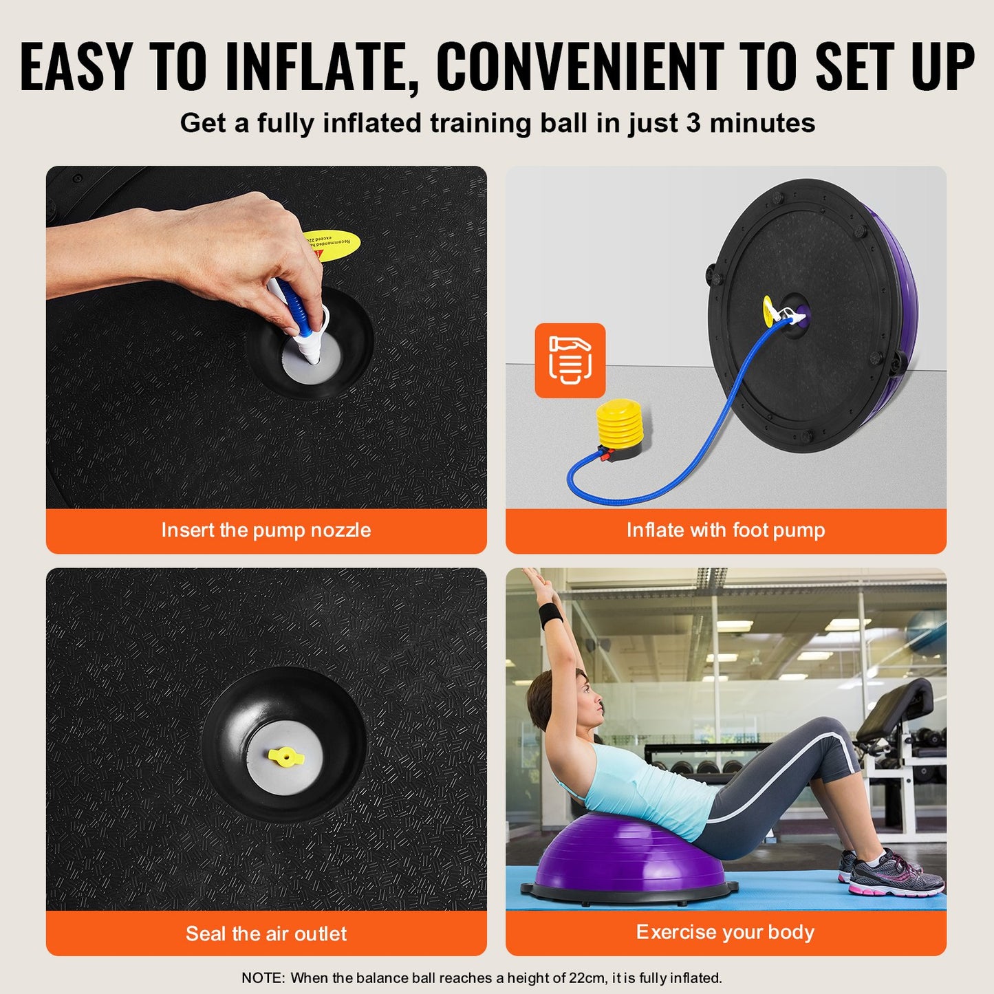 23" Half Exercise Ball Trainer Yoga Balance Stability Ball Resistance Band
