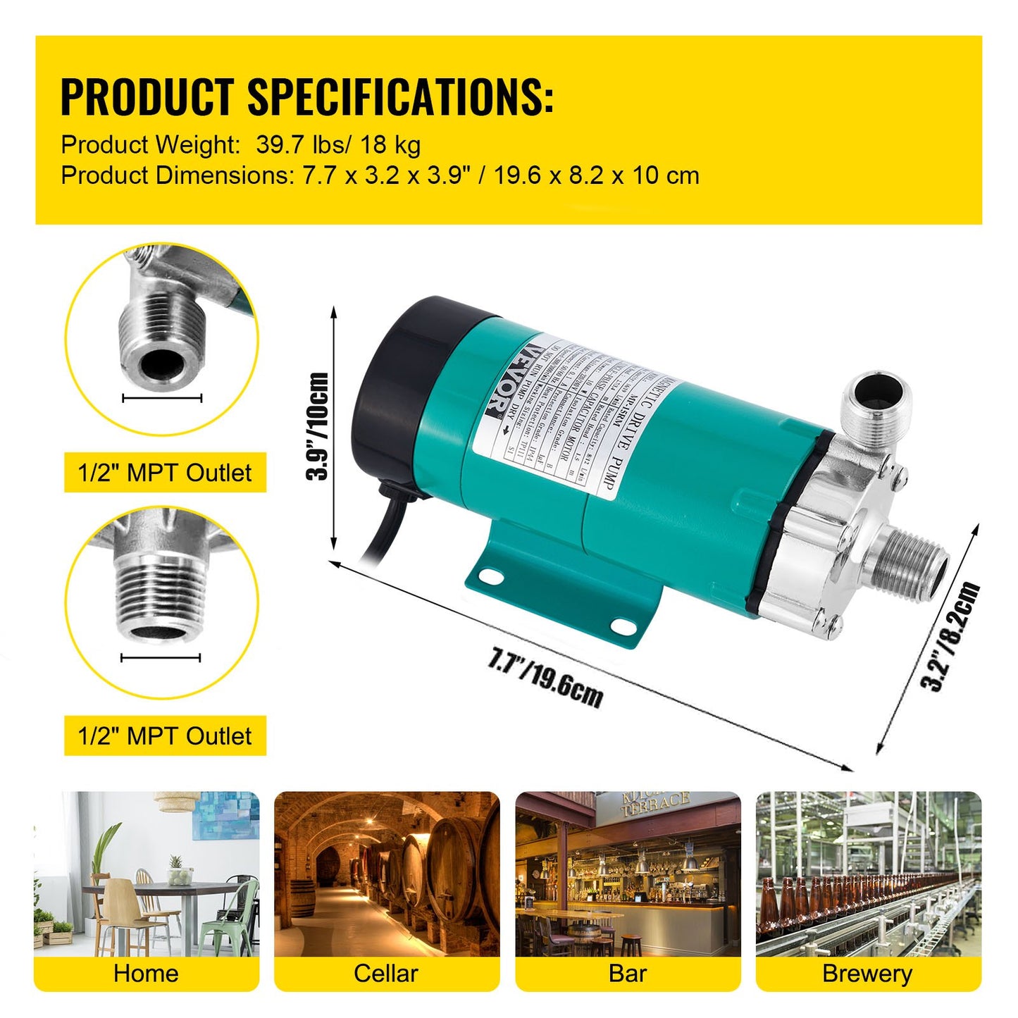 Magnetische Bierpumpe mit Lebensmittel MP-15RP Edelstahl-Brunnenpumpe Magnetantrieb Braubierpumpe mit Hochtemperatur-Magnetbierpumpe