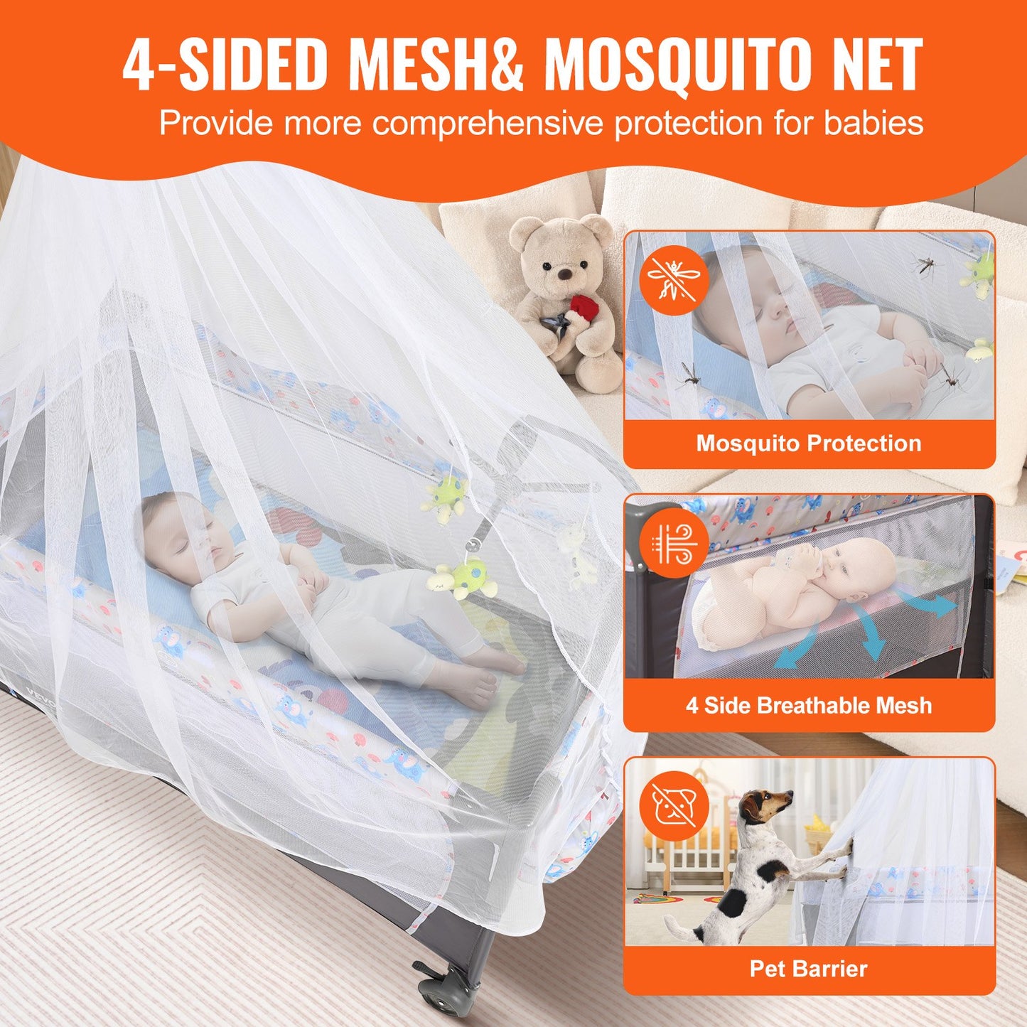 Baby Bassinet, 77 lbs Lastkapacitet, Lätt att vika ihop Bärbar Baby Bassinet Bedside Sleeper med förvaringskorg och hjul, Baby Cradle Bedside Spjälsäng med myggnät för nyfödd flicka pojke