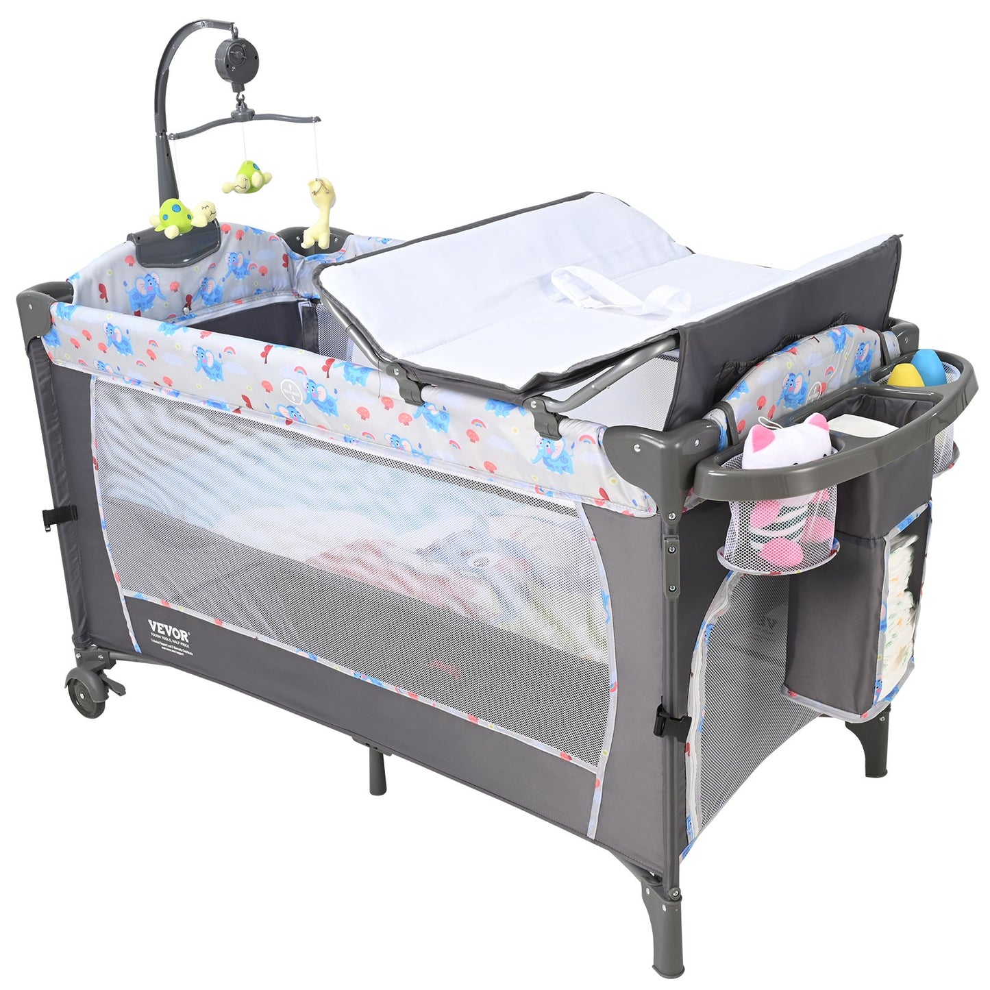 Baby Bassinet, 77 lbs Lastkapacitet, Lätt att vika ihop Bärbar Baby Bassinet Bedside Sleeper med förvaringskorg och hjul, Baby Cradle Bedside Spjälsäng med myggnät för nyfödd flicka pojke