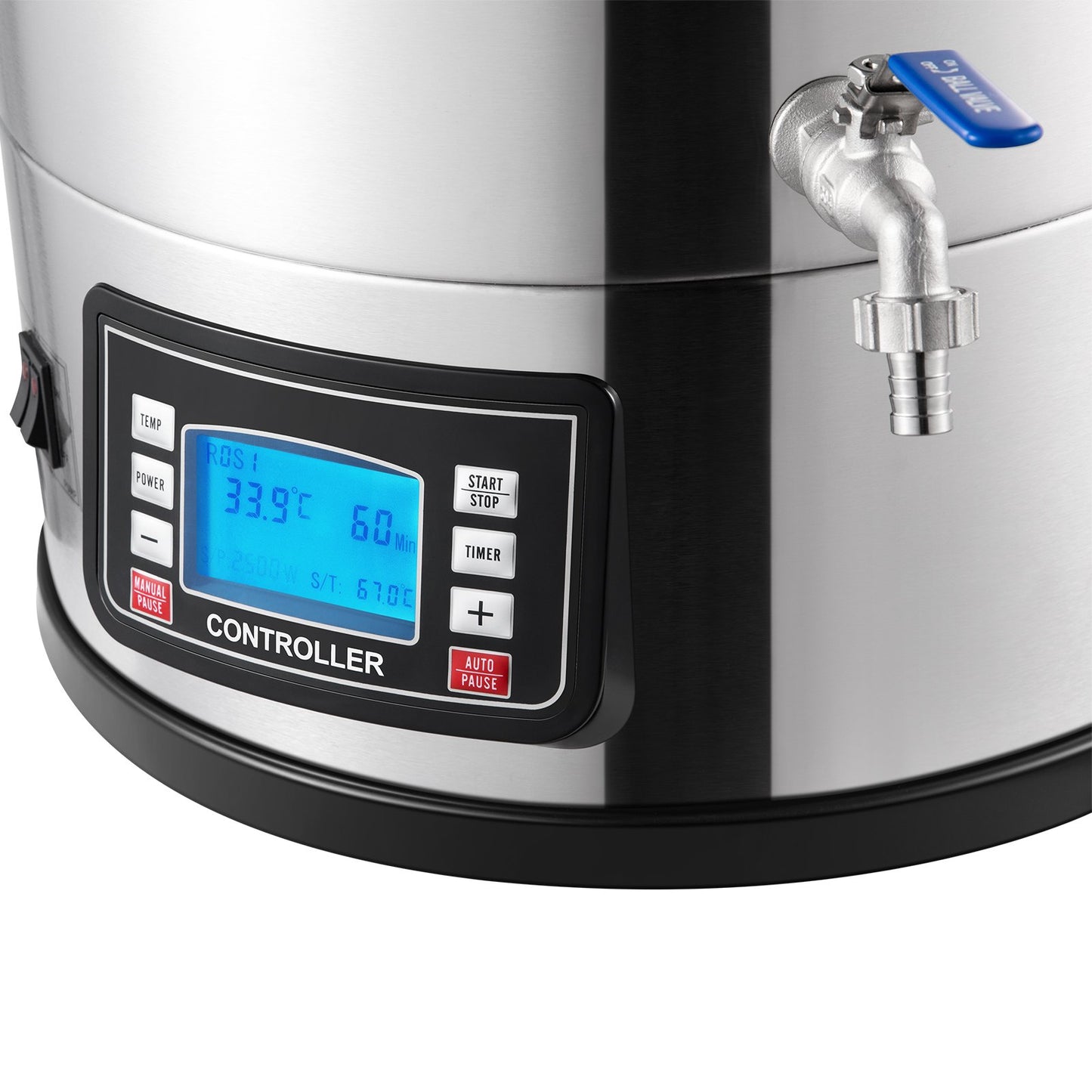 Elektriskt bryggsystem, 8 Gal/30 L, Allt-i-ett ölbryggare för hemmabruk med panel för automatiskt/manuellt läge, Mash Boil Device med 100-2500W Effekt 25-100℃ Temp 1-180 min Timer Cirkulationspump Recept Minne, 220V