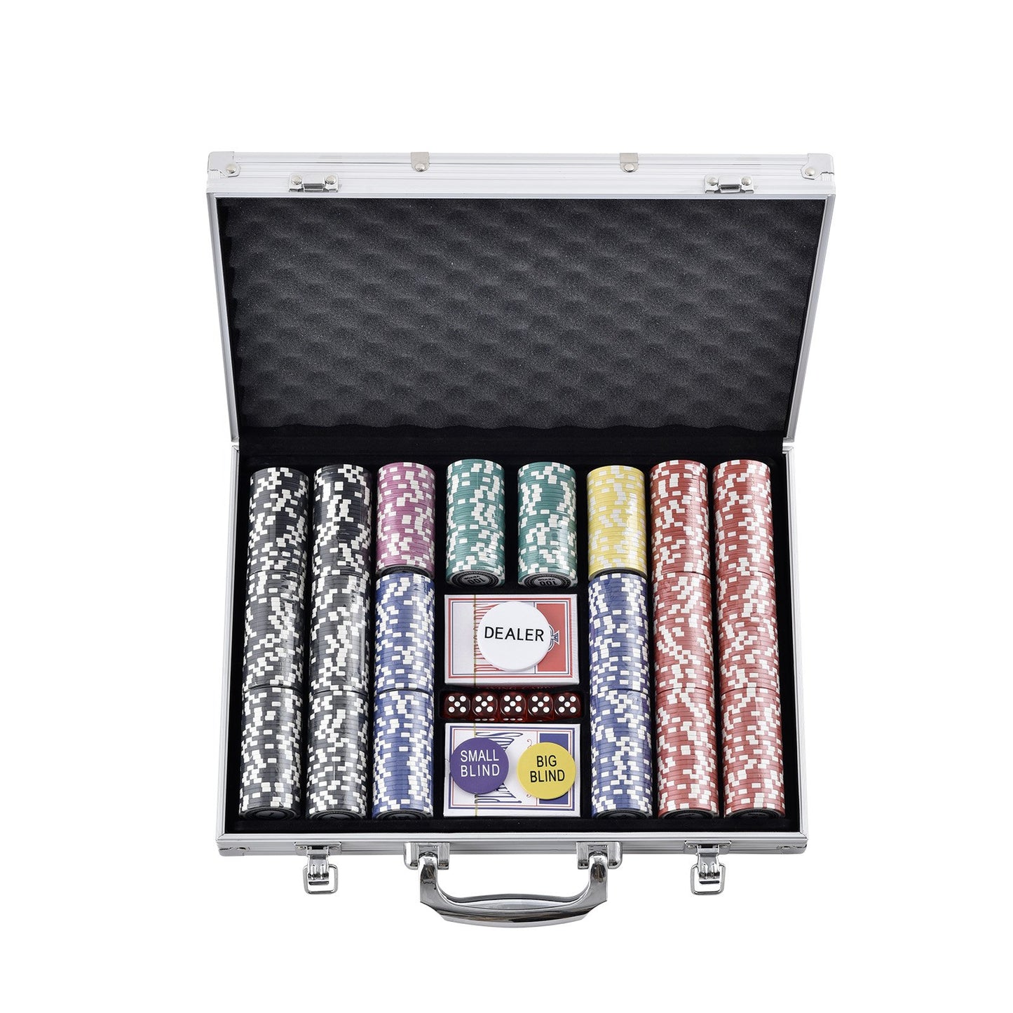 Pokerchipset, 500-bitars pokerset, komplett pokerspelset med aluminiumväska, 11,5 grams kasinomarker, kort, knappar och tärningar, för Texas Hold'em, blackjack, hasardspel