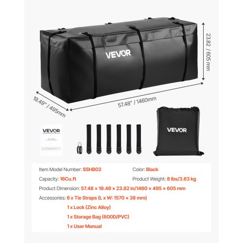 Tragetasche für Anhängerkupplung 57,48 x 19,49 x 23,82 Zoll (16 Kubikfuß) Wasserdicht | EU