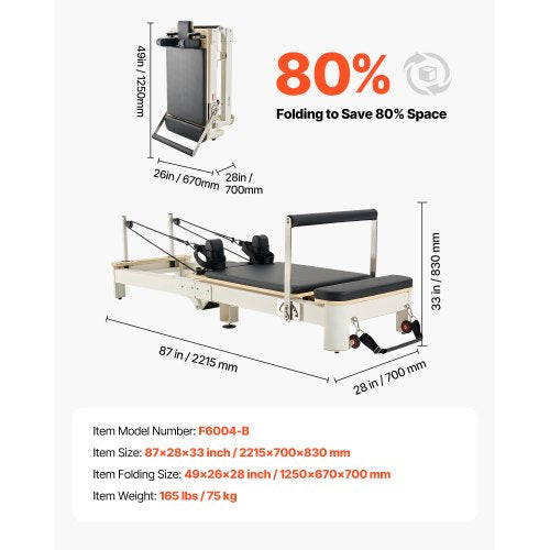 Foldable Pilates Reformer Pilates Machine Home Gym Exercise Equipment | EU