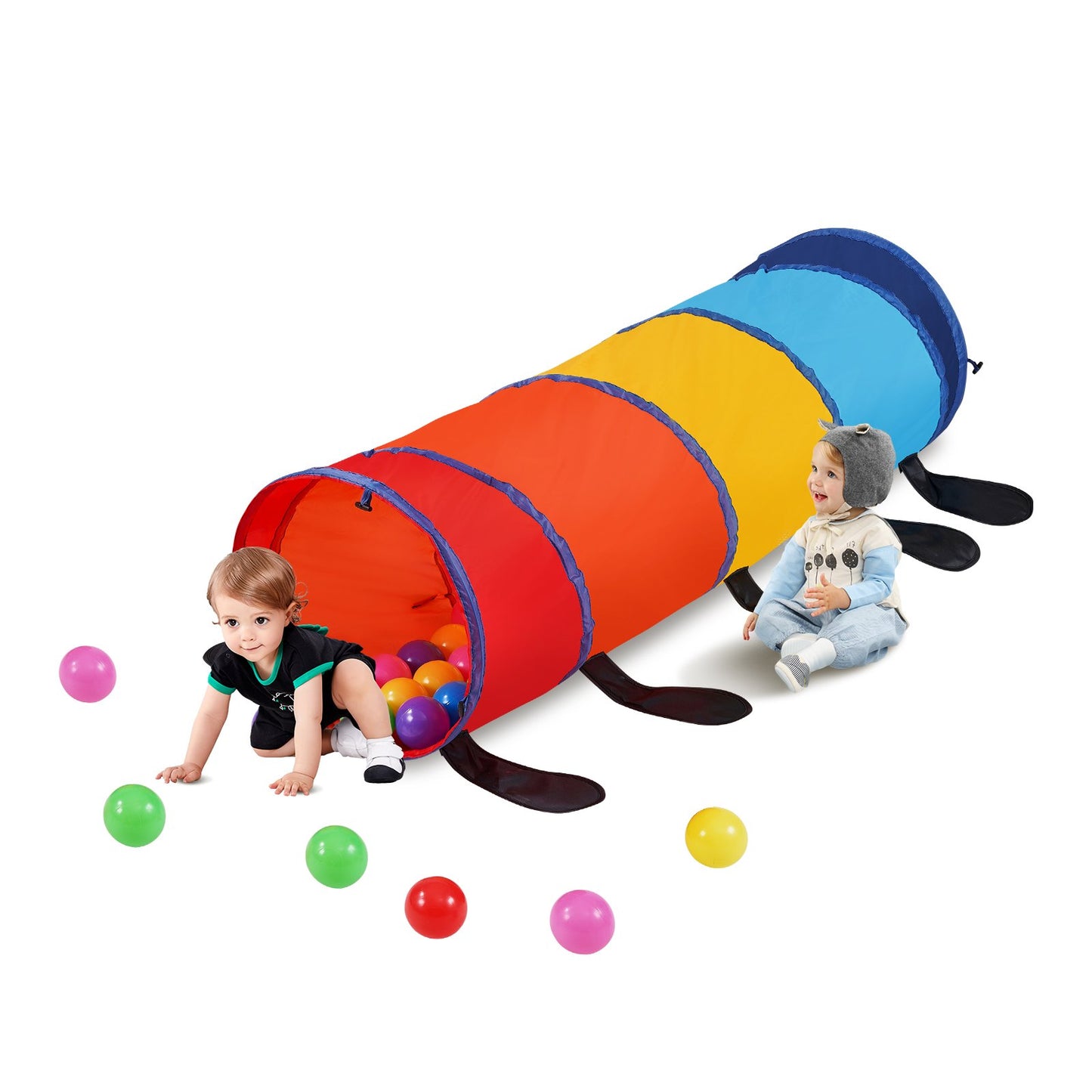 Kids Lektunneltält för småbarn, Färgglad Pop Up Caterpillar Crawl Tunnel-leksak för bebis eller husdjur, hopfällbar present för pojke och flicka Lektunnel inomhus och utomhus, Flerfärgad
