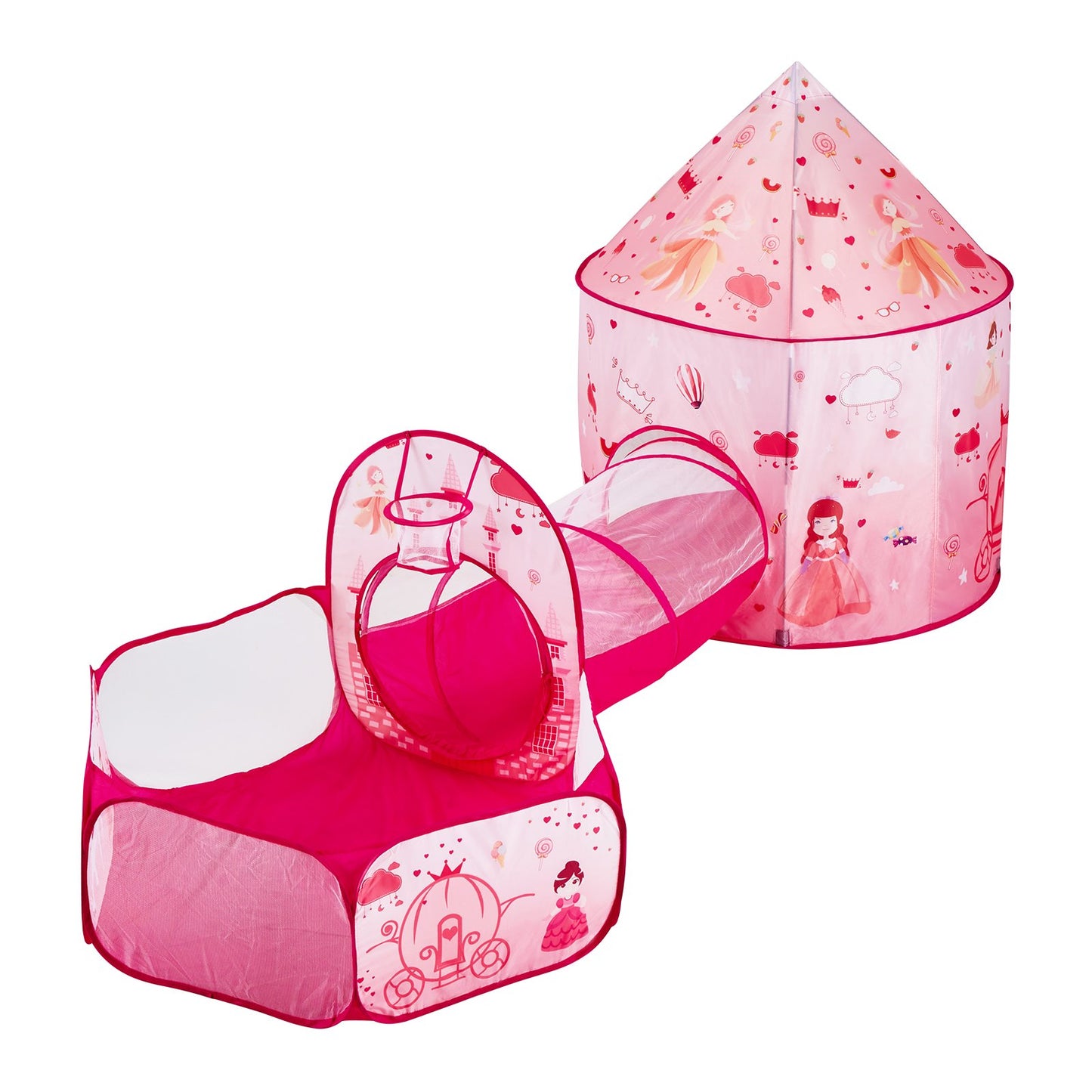 3 in 1 Kids Play Tent with Tunnel for Girls, Princes, Boys, Babies and Toddlers, Pop Up Playhouse Indoor/Outdoor with Carry Bag and Ribbon as Birthday Gifts, Magenta