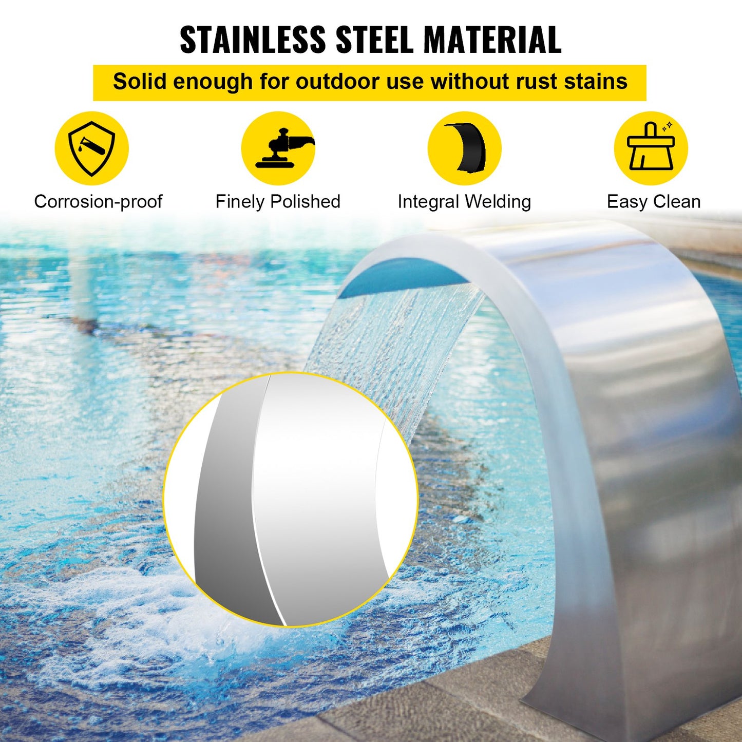 Pool Waterfall Fountain Rostfri stålfontän 15,4\" x 7,9\" x 1,5\" Silver Pool Fountains for Ground Pools Trädgård Utomhus Vattenfall Ren nedstigning Damm Vattenfunktion