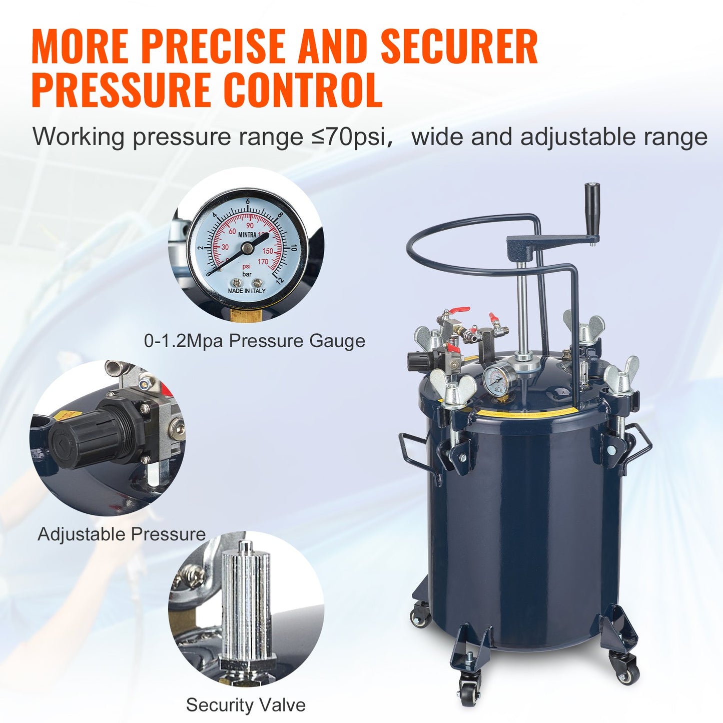 Spray Paint Pressure Pot Tank, 30L/8gal Air Paint Pressure Pot med manuell blandningsomrörare, läckagereparation tätningsmedel för industrin Heminredning Arkitektur Konstruktion Bilmålning, 70PSI Max