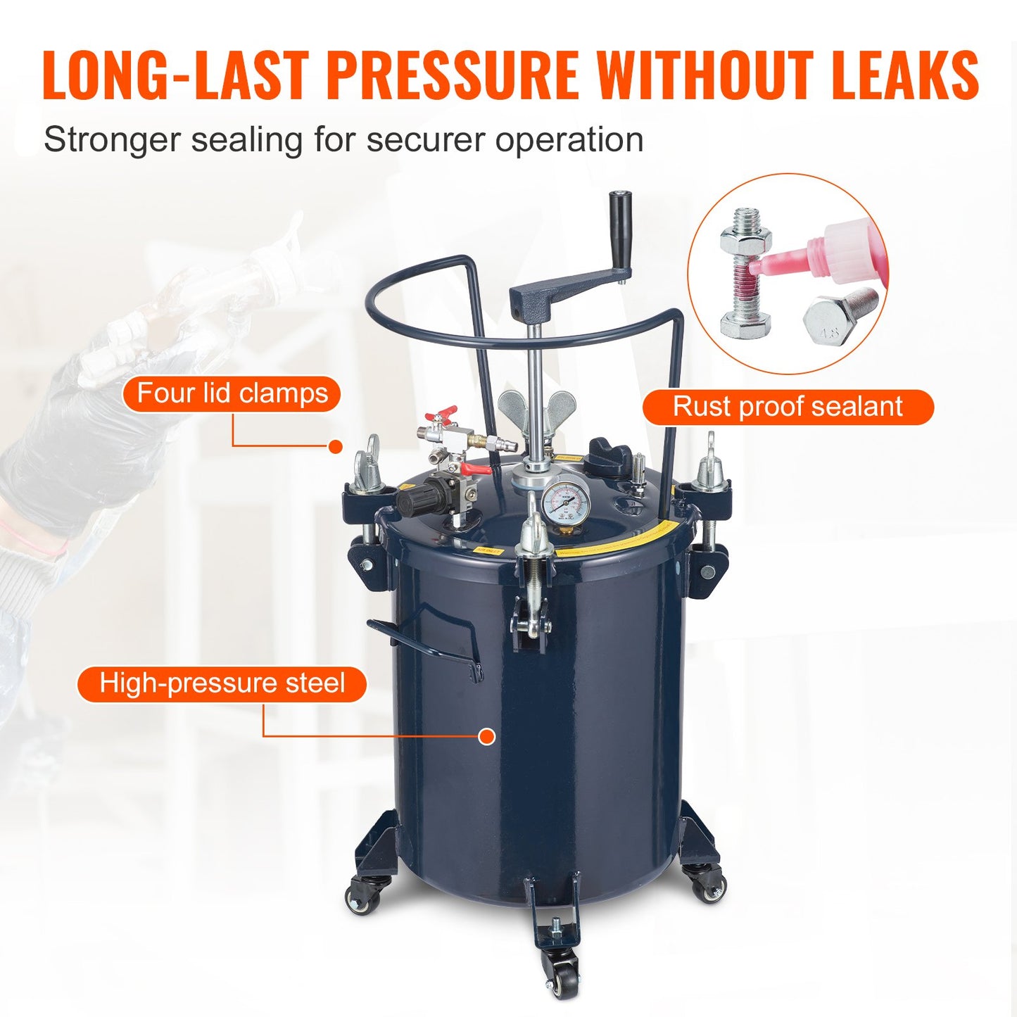 Spray Paint Pressure Pot Tank, 30L/8gal Air Paint Pressure Pot med manuell blandningsomrörare, läckagereparation tätningsmedel för industrin Heminredning Arkitektur Konstruktion Bilmålning, 70PSI Max