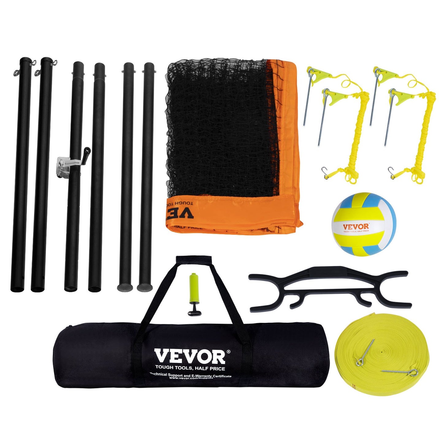 Utomhus bärbart volleybollnätsystem, justerbar höjd aluminiumstolpar, professionellt volleybollset med PVC-volleyboll, pump, bärväska, kraftigt volleybollnät för bakgård, strand, gräsmatta