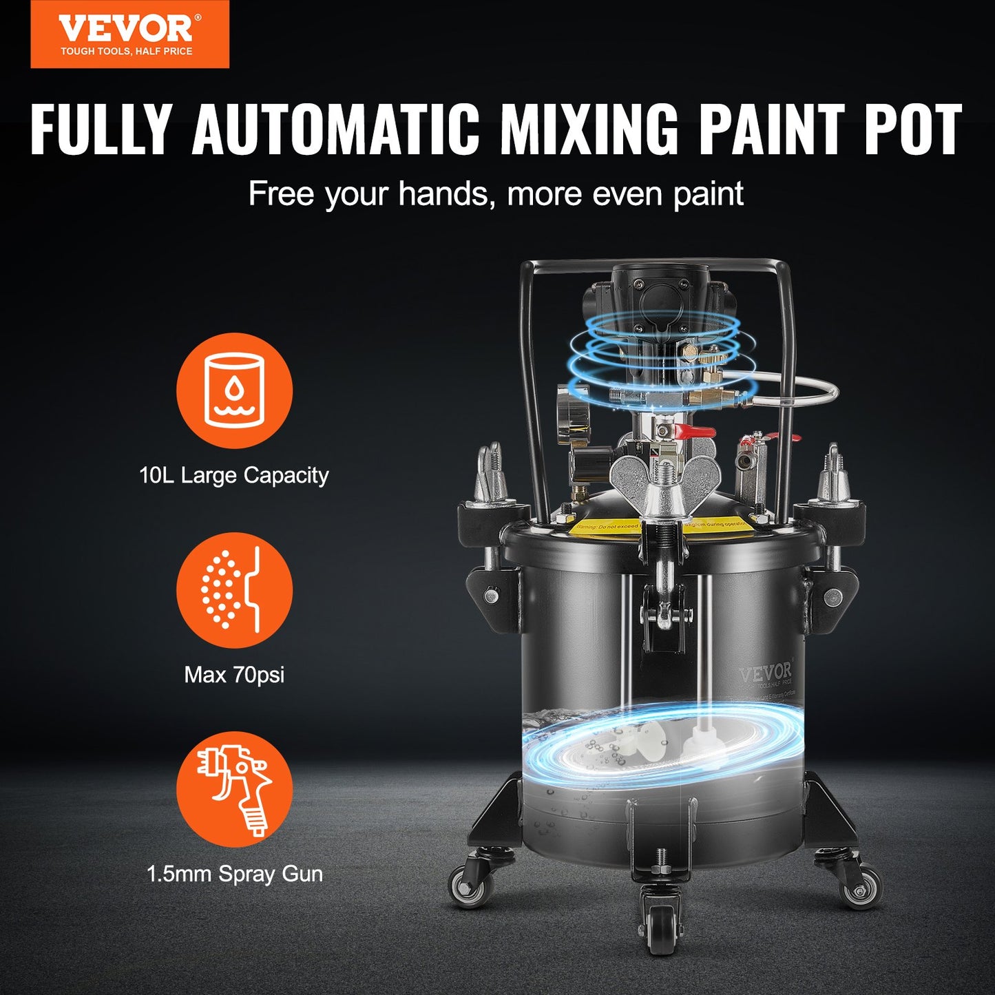 Spray Paint Pressure Pot Tank 10 L/2,5 gal Helautomatisk omrörning 70 psi