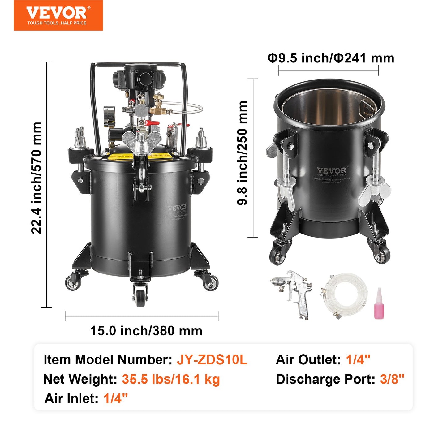 Spray Paint Pressure Pot Tank 10 L/2,5 gal Helautomatisk omrörning 70 psi
