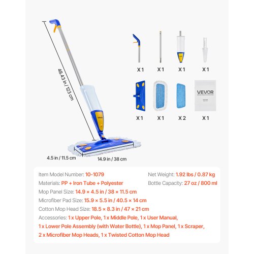 Spraymopp Återfyllningsbar Vattentank Tvättbar Mikrofiberdyna för Trägolv | EU
