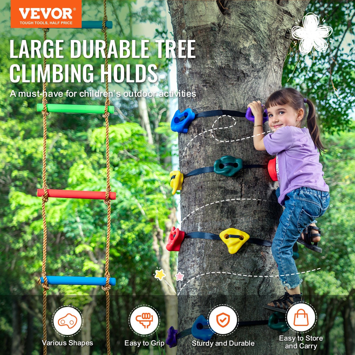 Ninja Tree Climbing Kit 12 klättring rymmer 6 spärrremmar klätterstege