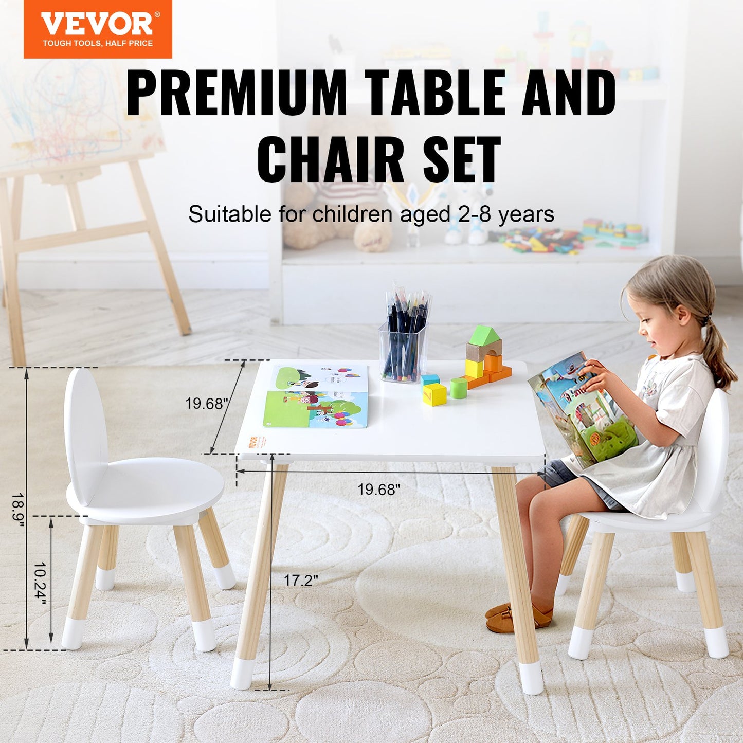 Kids bord och 2 stolar set, småbarn bord och stolar set, barn multiaktivitetsbord för konst, hantverk, läsning, lärande