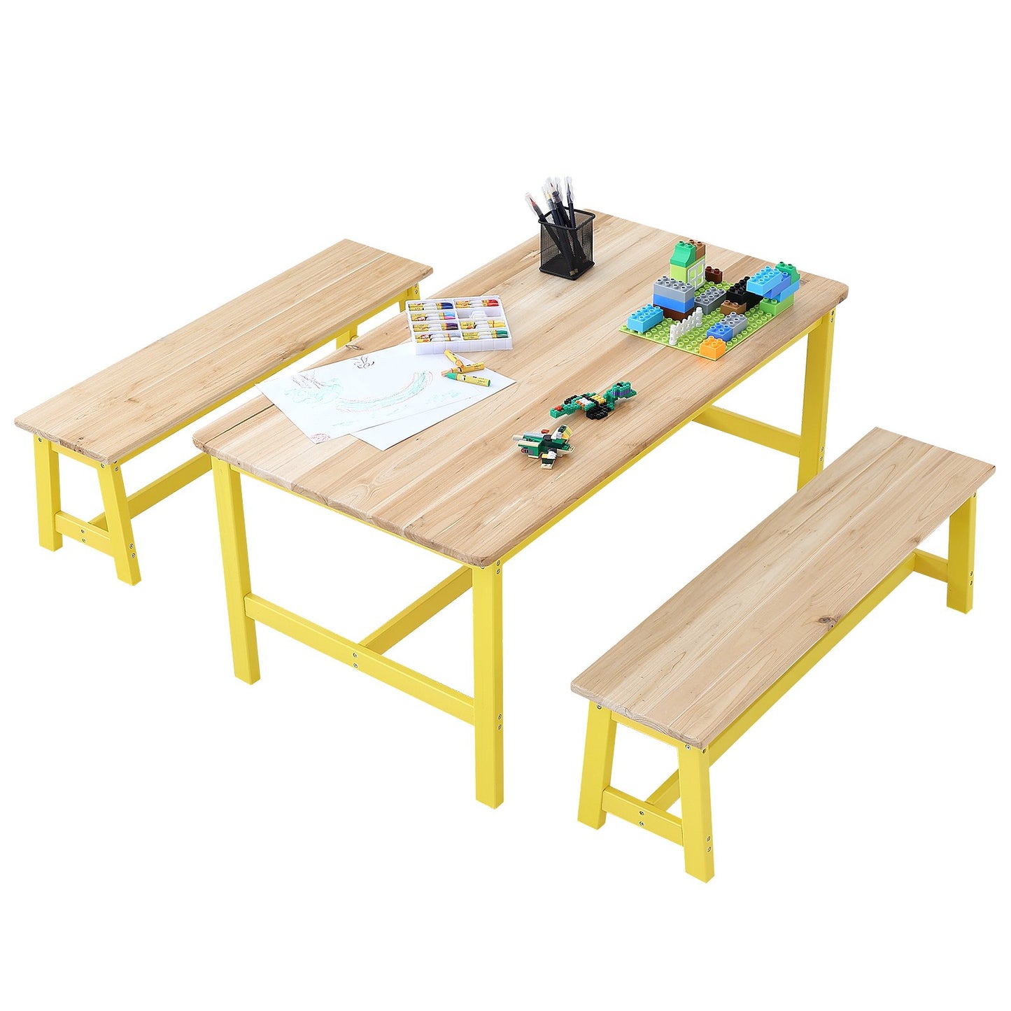 Kids table and bench set toddler table and chairs set of 3 for arts and crafts