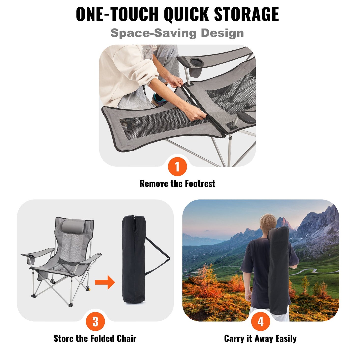 Reclining Camping Chair Folding Chair 330 lbs Load for Home and Outdoor