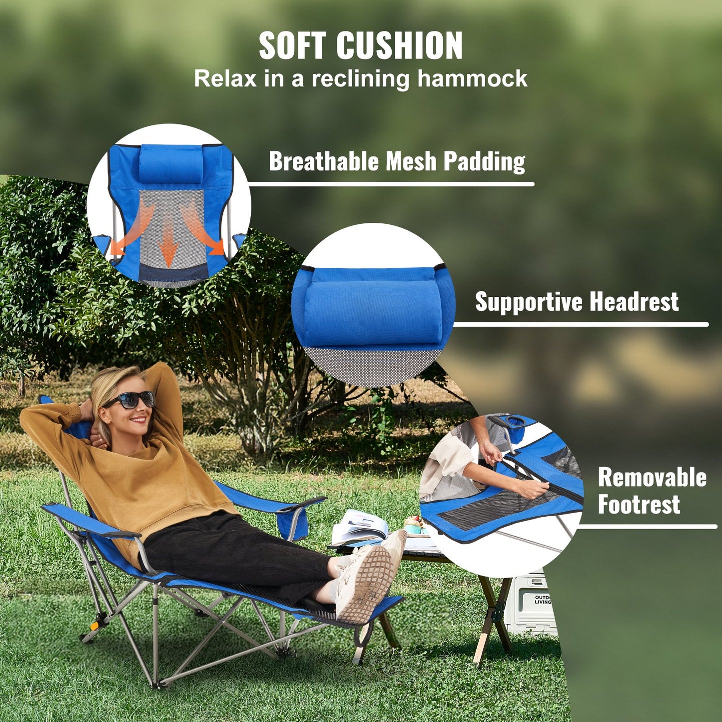 Reclining Camping Chair Portable Chair 330 lbs Load for Outdoor and Home