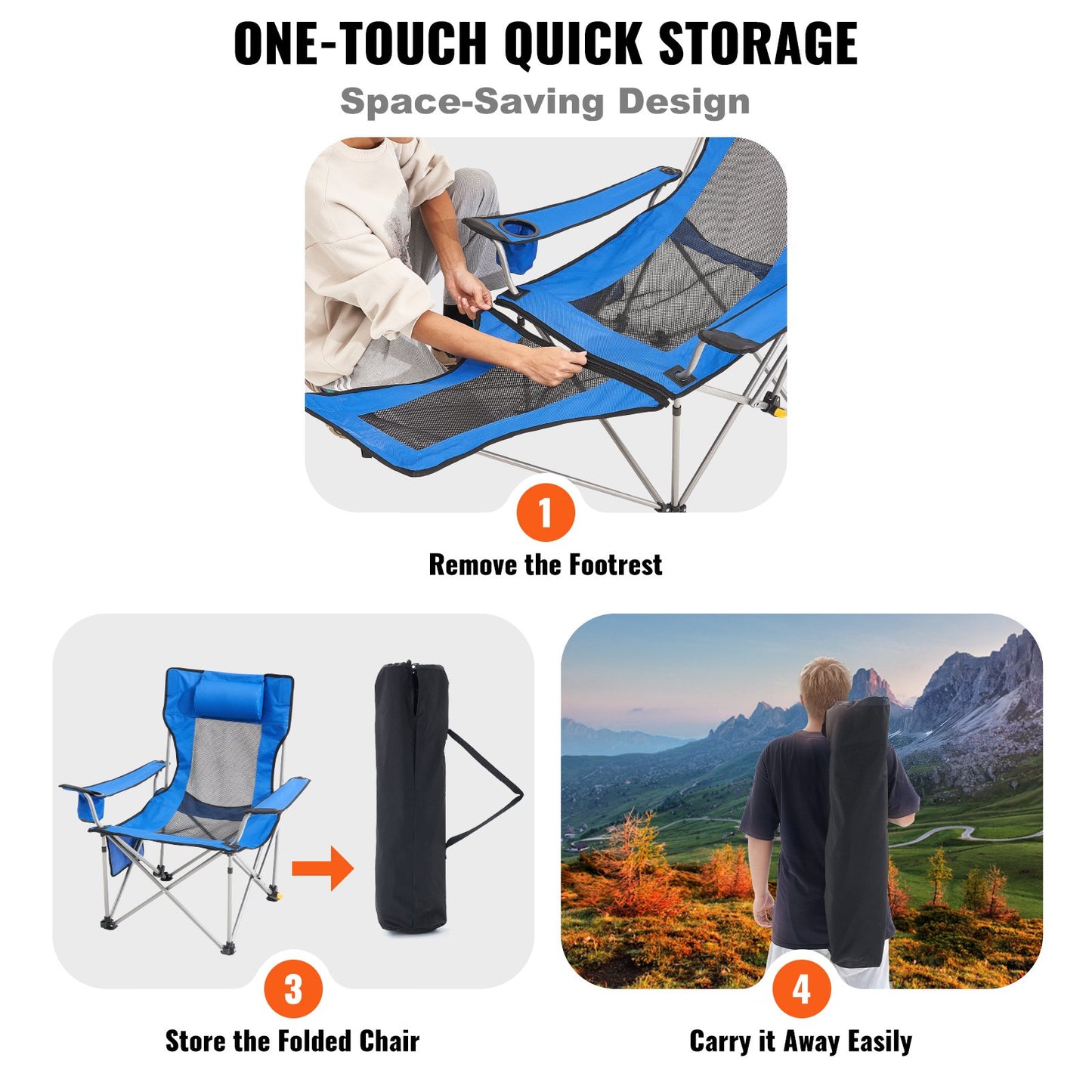 Reclining Camping Chair Portable Chair 330 lbs Load for Outdoor and Home