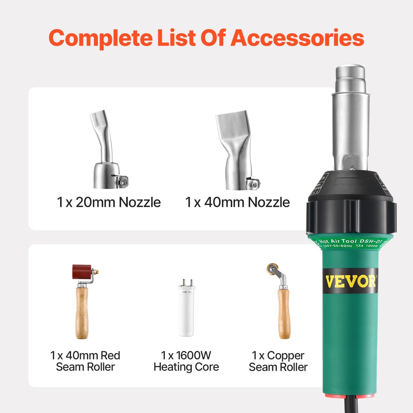 Hot Air Plastic Welder 1600 W PVC TPO Vinyl Heat Gun Flashlight & 5 Accessories