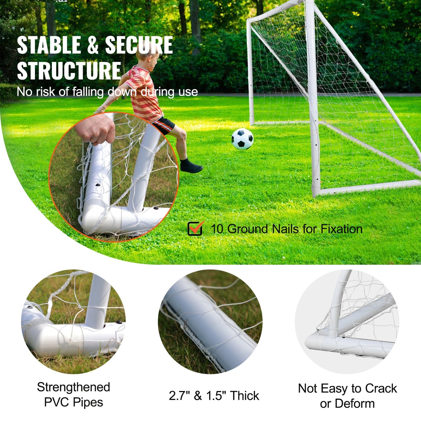 Tragbares Fußballtor, 12 x 6 Fuß großes Fußballnetz, Fußballnetz für den Garten von Erwachsenen und Kindern, großes Trainingsfußballnetz, Torset für Jugendtraining, Allwetter-Fußballtor mit Tragetasche, 1 Packung