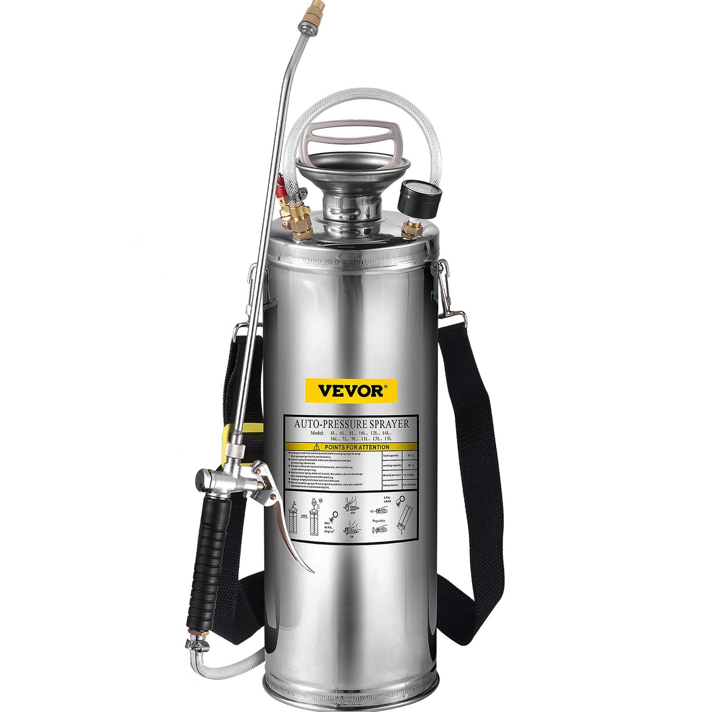 Stainless Steel Sprayer 10L Household Garden and Floor Cleaning Sprayer, Suitable for Current Neds in Industry, Agriculture, Commerce, Medicine and Other Industries