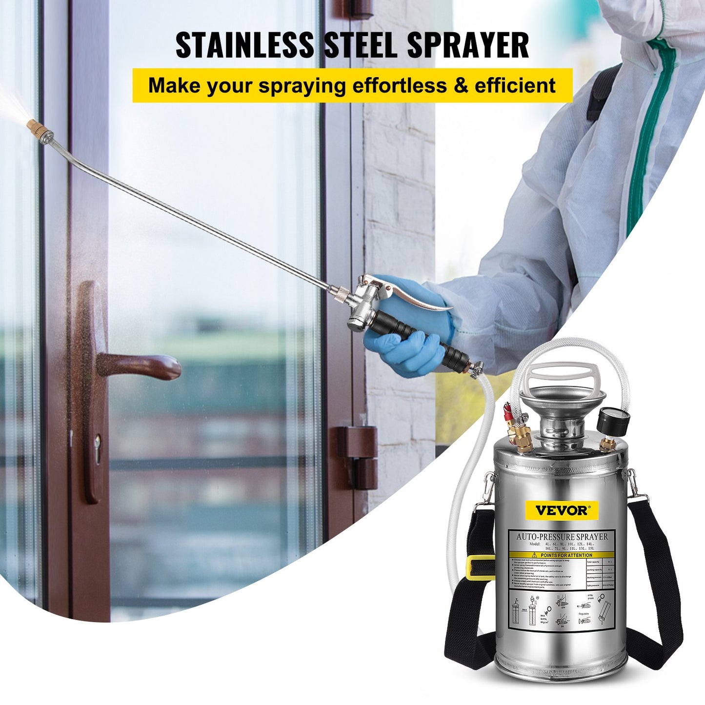 Edelstahl-Sprühgerät, 6 l, Sprühgerät für die Reinigung von Gärten und Böden im Haushalt, geeignet für gängige Anwendungen in Industrie, Landwirtschaft, Handel, Medizin und anderen Branchen