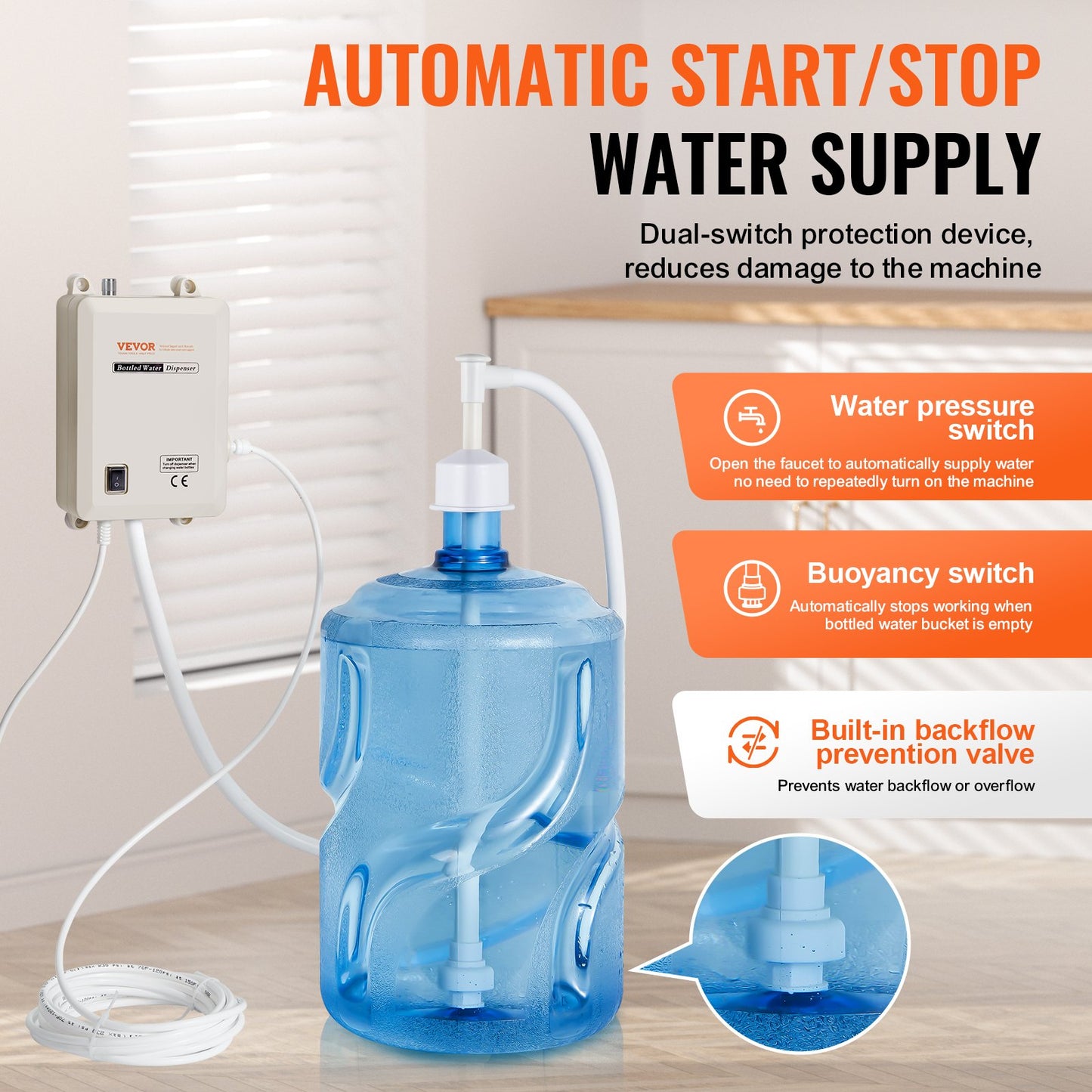 Pumpsystem för flaska vattendispenser, 5 gallon dispensersystem, automatisk elektrisk vattendispenser, enkel inloppsvattenkannapump, kompatibel användning med kaffe-/temaskin, kylskåp, ismaskin