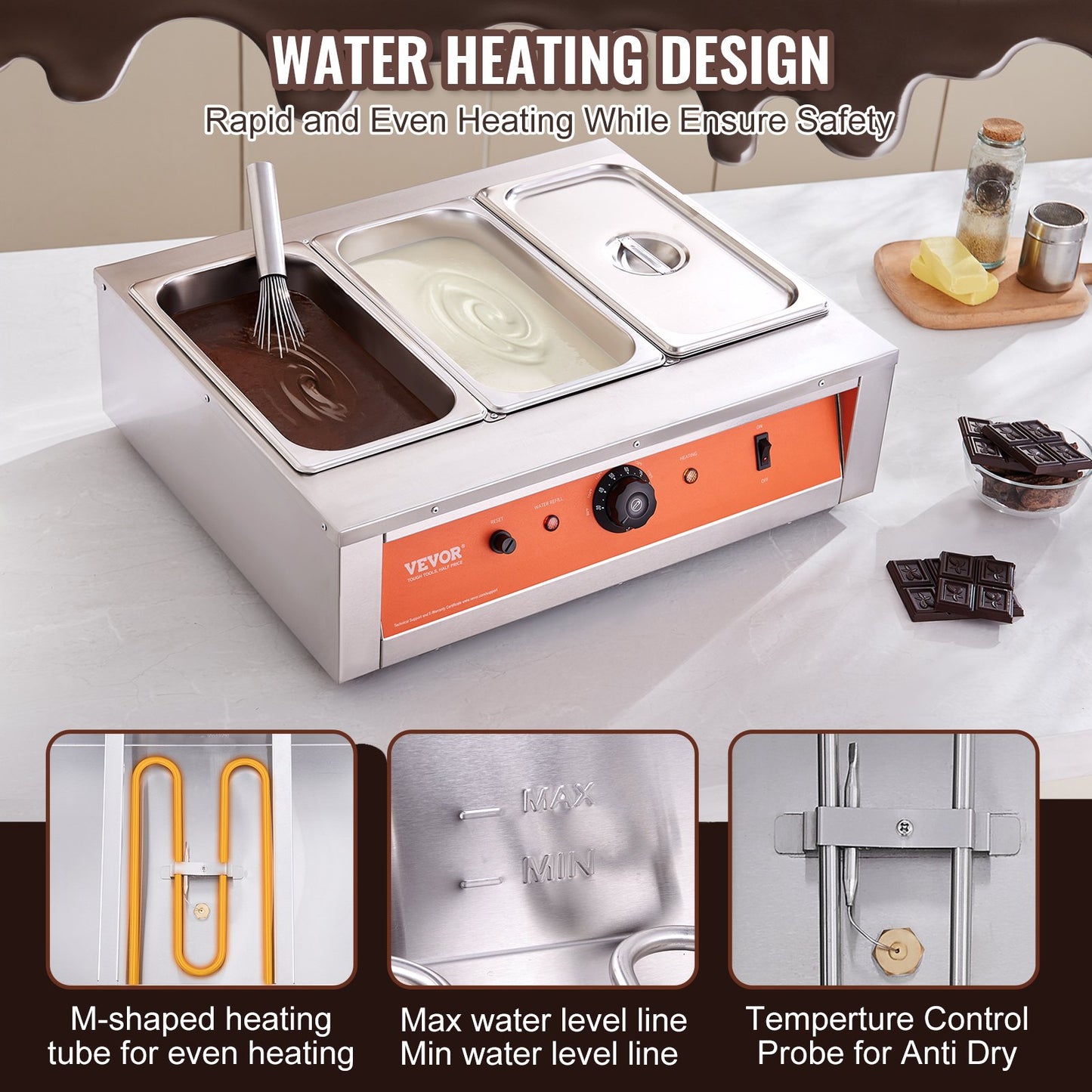 Chocolate Tempering Machine Chocolate Melting Pot 26.5 Pounds 3 Tanks