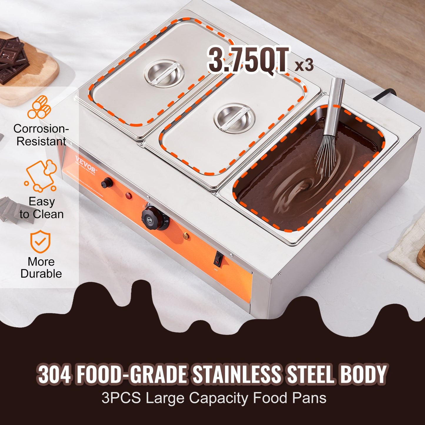 Chocolate Tempering Machine Chocolate Melting Pot 26.5 Pounds 3 Tanks