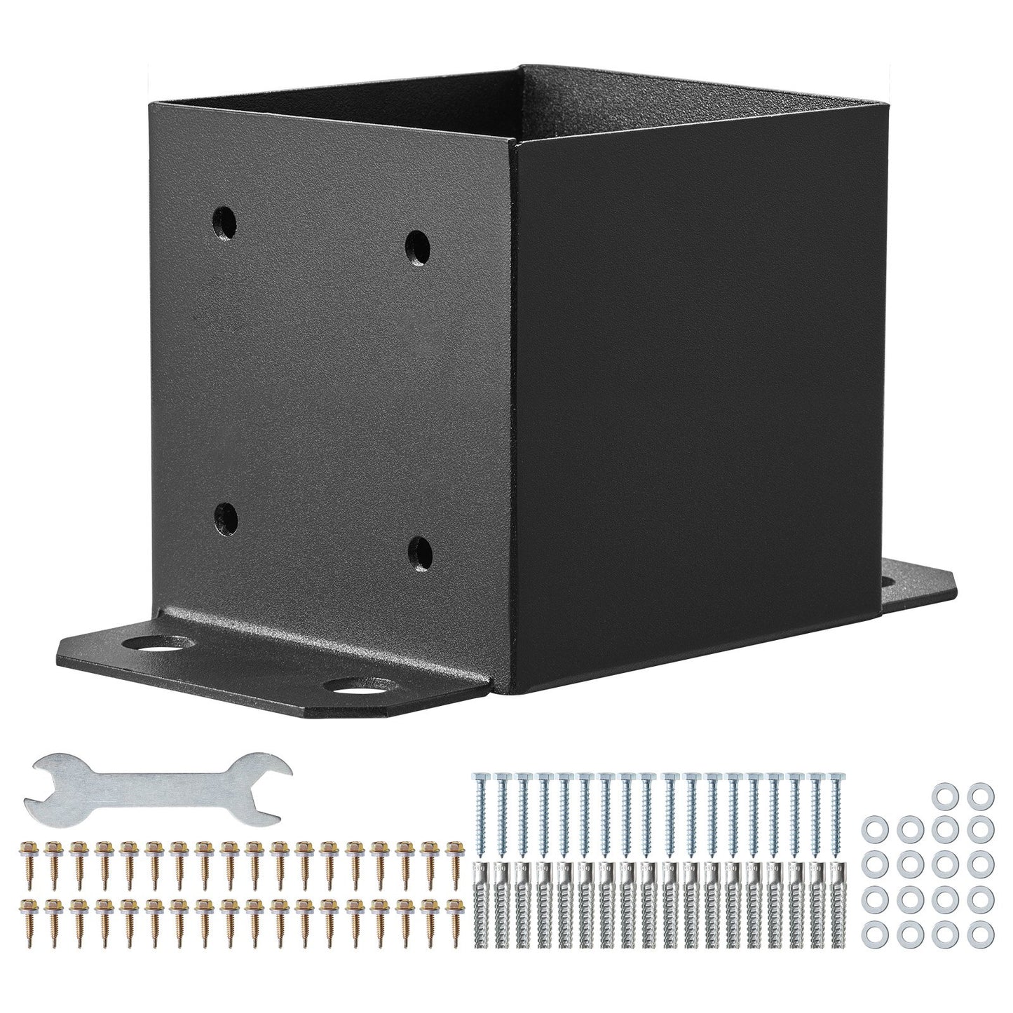 6x6 stolpbas 4 st, innerstorlek 5,6"x5,6" stolpbasfästen, kraftig pulverlackerad stolpeankare Mattsvart trästolpfästen för paviljongdäcksräcke Stöddäcks bottenplatta