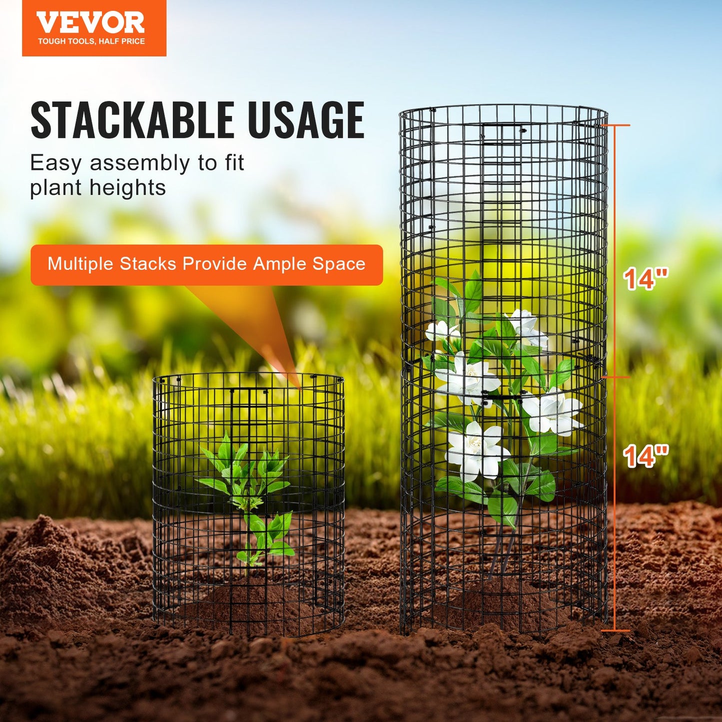 6-pack växtskydd från djur 12,6'' Dia. x 14'' H Metal Plant Cage