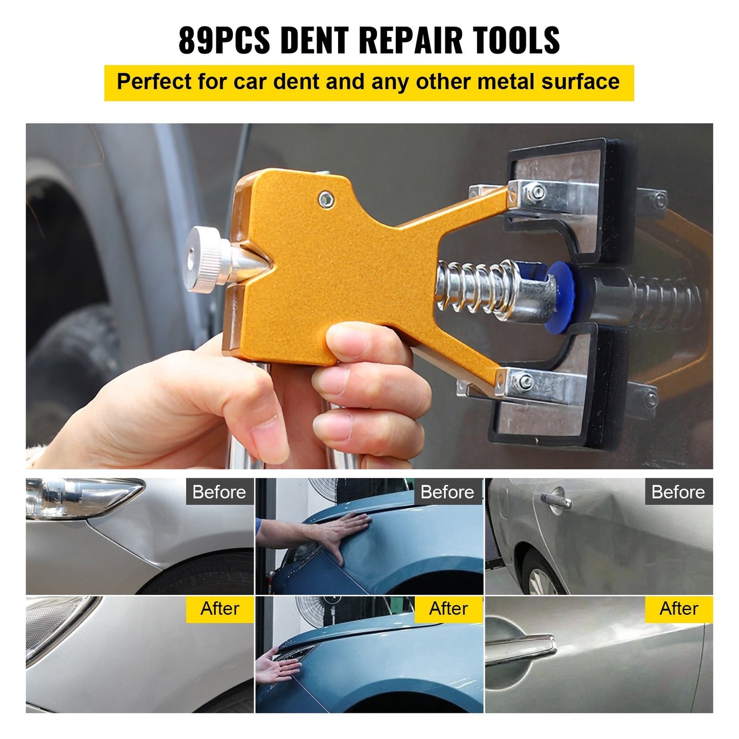 Dent removal tools, 89 pcs paintless dents, repair kit with led baffle plate for car dents, glue remover, dents for automatic dent removal, minor dents, doors and hail damage